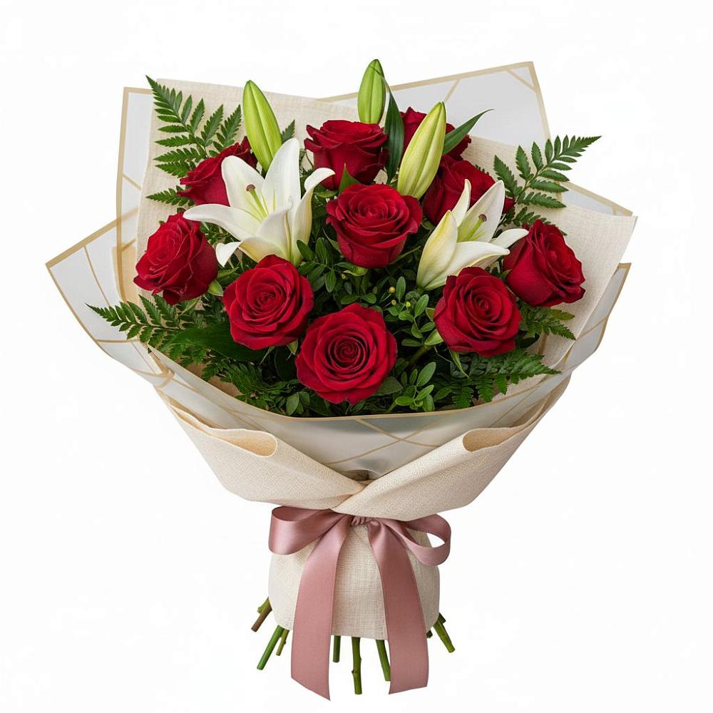 Букет цветов из: Лилии и Розы в Светлом Саратовской области