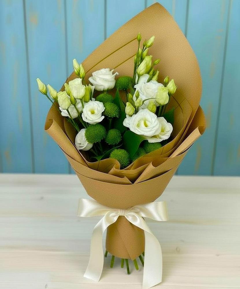 Букет цветов из: Хризантемы и Лизиантусы в Светлом Саратовской области