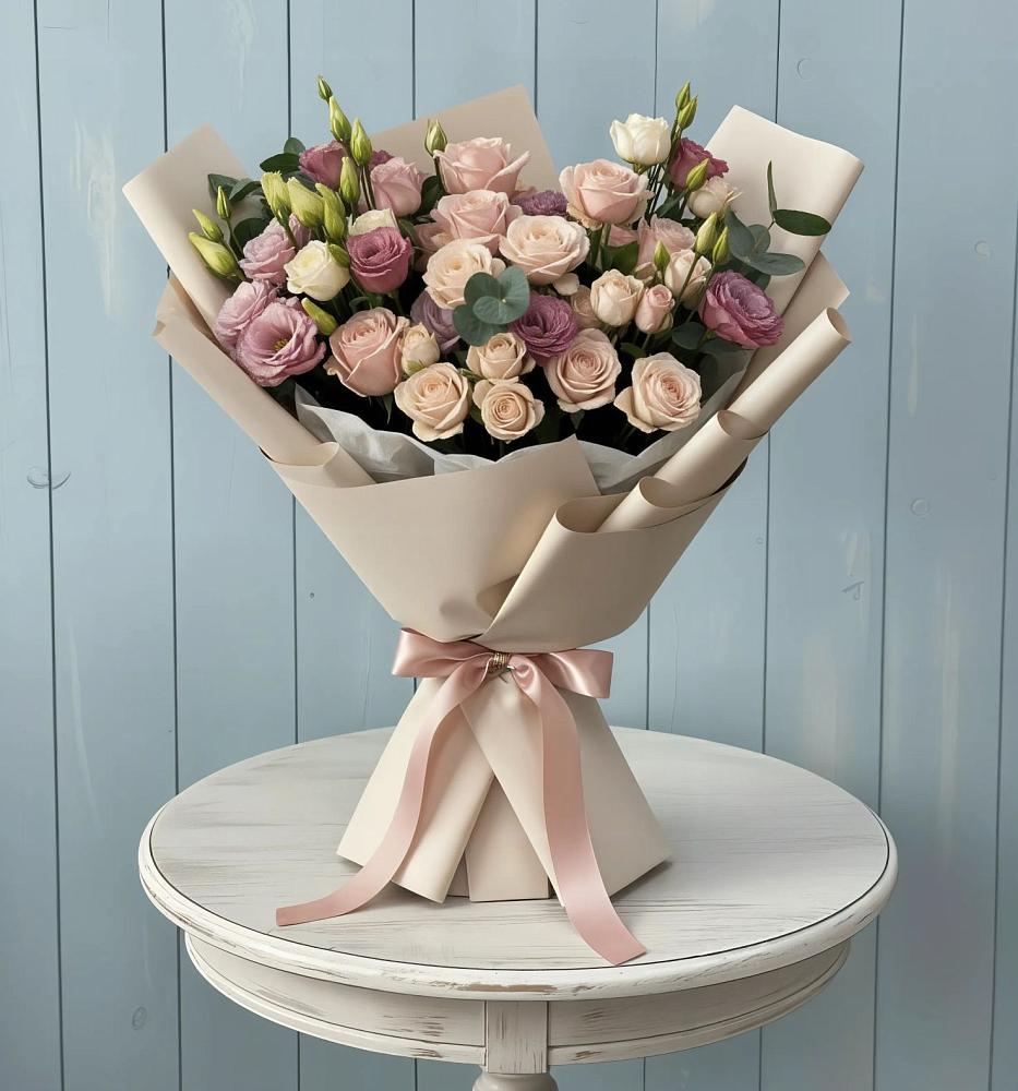 Букет цветов из: Розы и Лизиантусы в Светлом Саратовской области